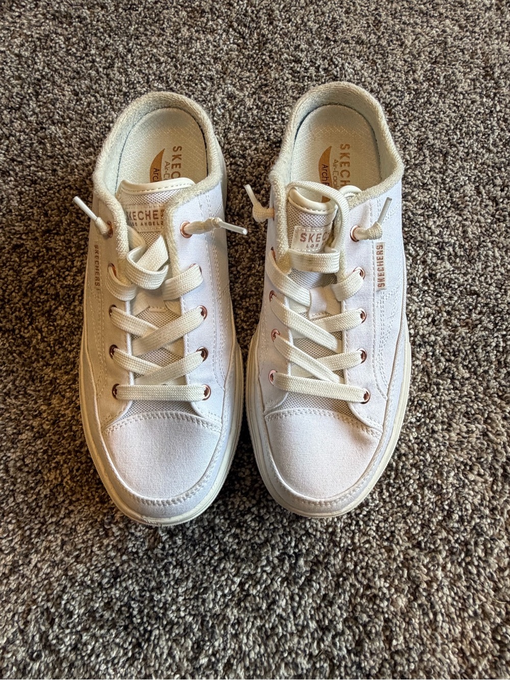 Skechers Women's Cream Low-Top Canvas Lace-Up Sneakers